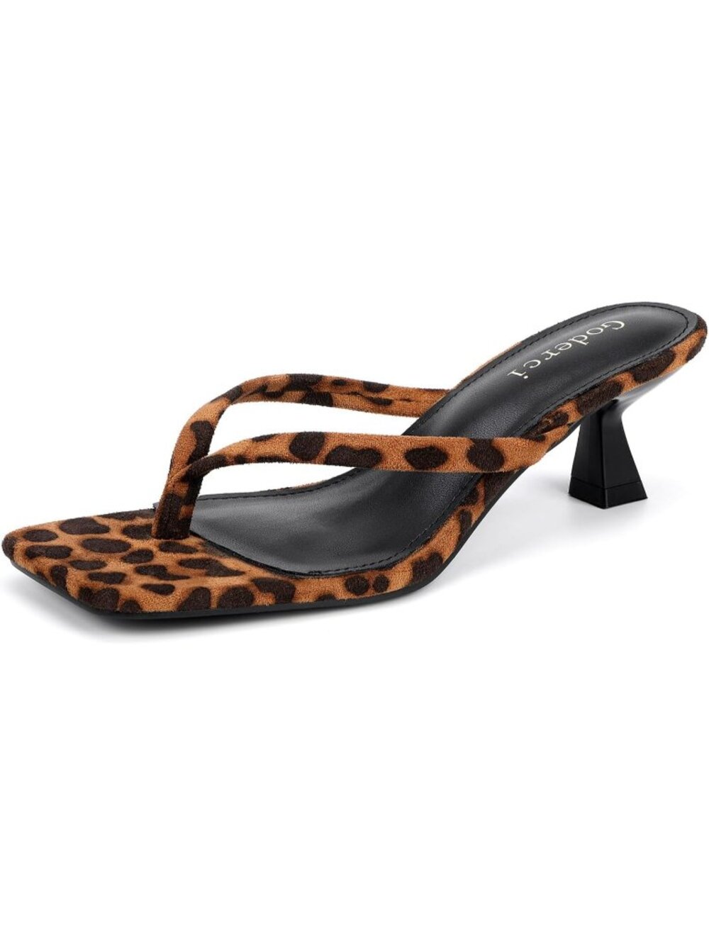 Women's Leopard Square Open Toe Slip On Kitten Flip Flop Thong Low Heel Sandal
